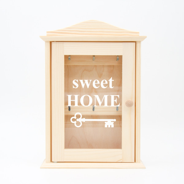 Medinė raktų dėžutė su stiklu "Sweet home" Medinė raktų dėžutė su stiklu "Sweet home"