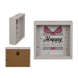 Medinė taupyklė su langeliu "Happy birthday"
