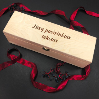 Medinė vyno butelio dėžė su pasirinktu tekstu
