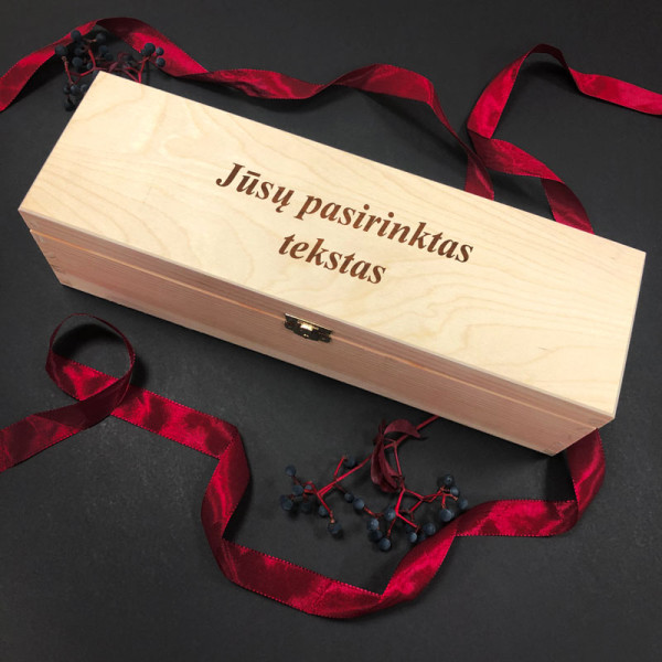 Medinė vyno butelio dėžė su pasirinktu tekstu