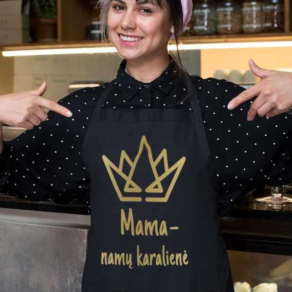 Medvilninė prijuostė "Mama - namų karalienė" Medvilninė prijuostė "Mama - namų karalienė"