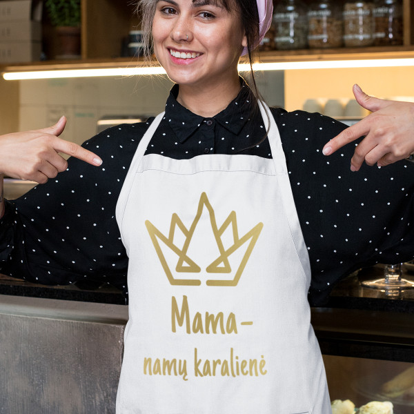 Medvilninė prijuostė "Mama - namų karalienė" Medvilninė prijuostė "Mama - namų karalienė"