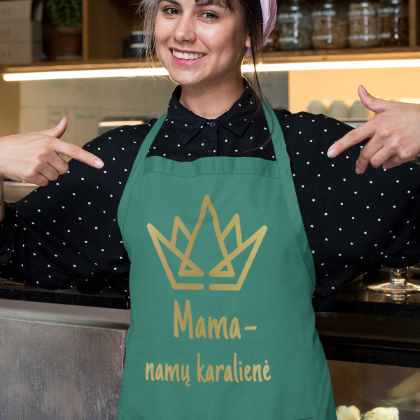 Medvilninė prijuostė "Mama - namų karalienė" Medvilninė prijuostė "Mama - namų karalienė"