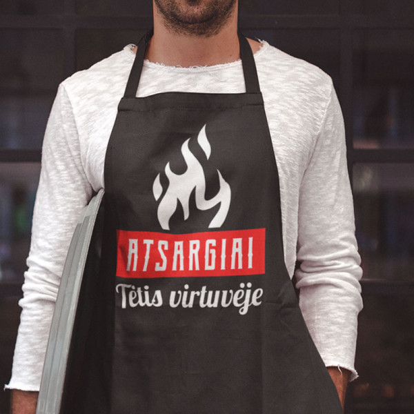 Medvilninė prijuostė "Atsargiai, virtuvėje tėtis" Medvilninė prijuostė "Atsargiai, virtuvėje tėtis"