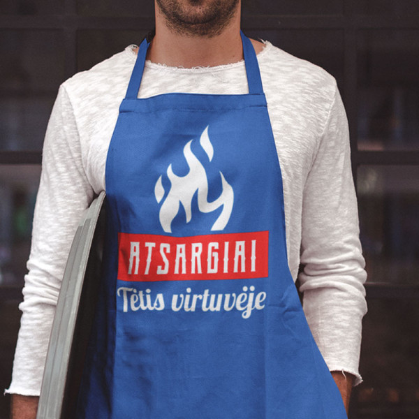 Medvilninė prijuostė "Atsargiai, virtuvėje tėtis" Medvilninė prijuostė "Atsargiai, virtuvėje tėtis"