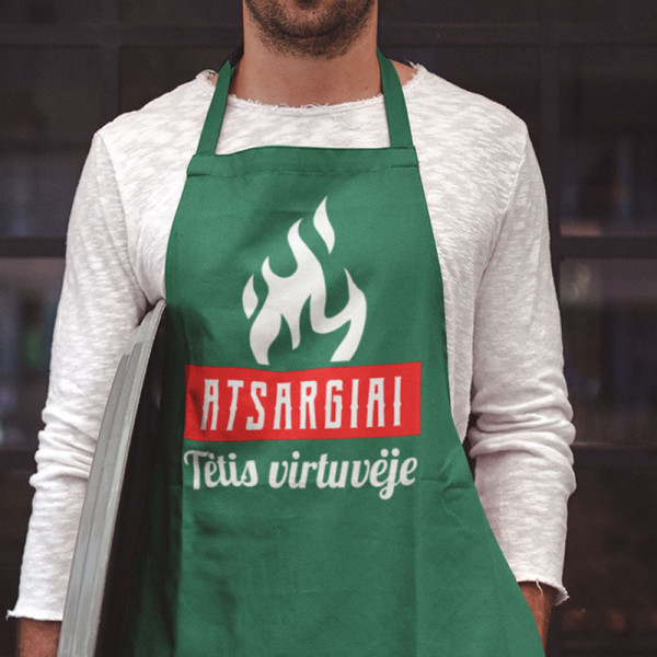 Medvilninė prijuostė "Atsargiai, virtuvėje tėtis" Medvilninė prijuostė "Atsargiai, virtuvėje tėtis"
