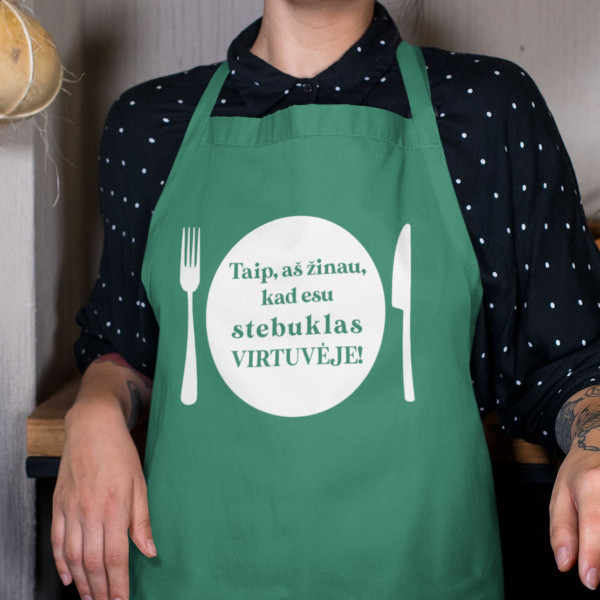 Medvilninė prijuostė "Esu stebuklas virtuvėje" Medvilninė prijuostė "Esu stebuklas virtuvėje"