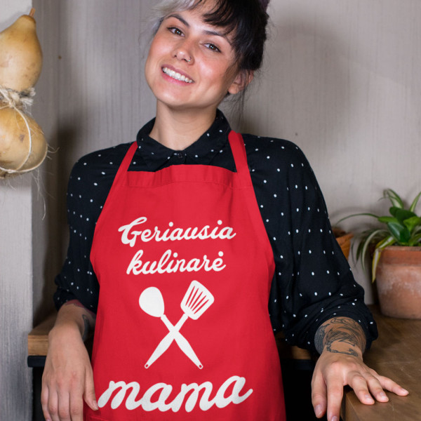 Medvilninė prijuostė "Mama - geriausia kulinarė"