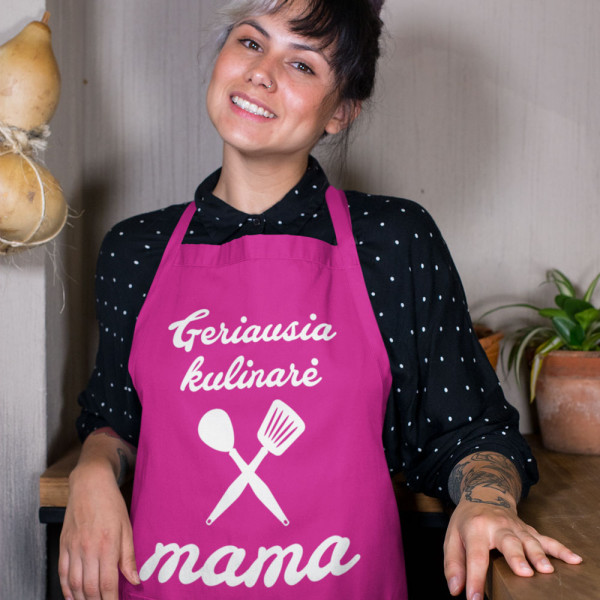 Medvilninė prijuostė "Mama - geriausia kulinarė"
