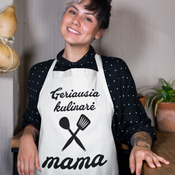 Medvilninė prijuostė "Mama - geriausia kulinarė"