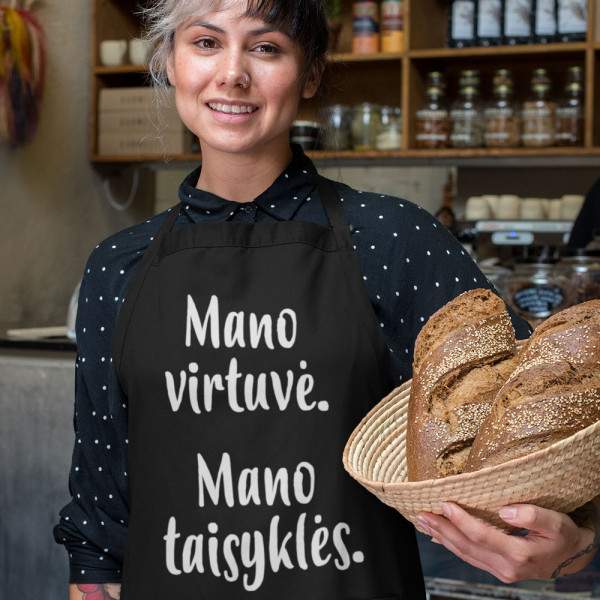 Medvilninė prijuostė "Mano virtuvė - mano taisyklės"