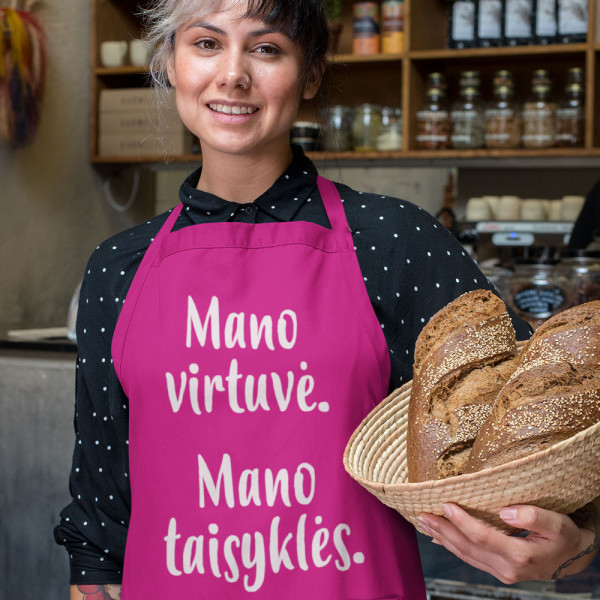 Medvilninė prijuostė "Mano virtuvė - mano taisyklės"