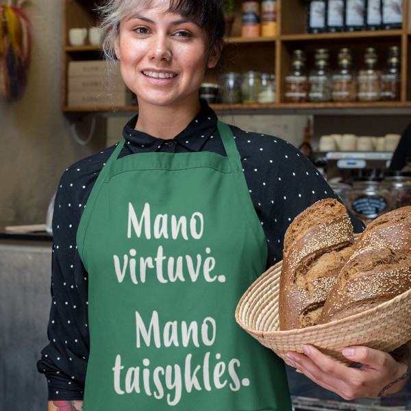 Medvilninė prijuostė "Mano virtuvė - mano taisyklės"