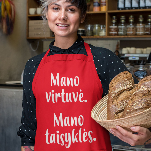 Medvilninė prijuostė "Mano virtuvė - mano taisyklės"
