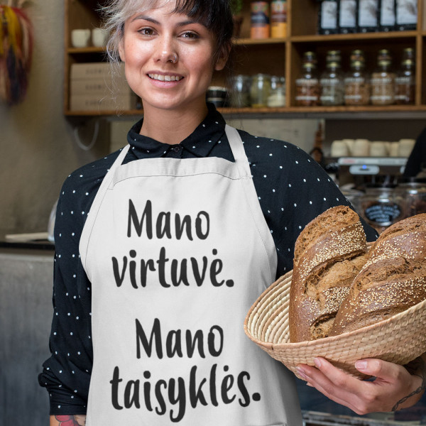 Medvilninė prijuostė "Mano virtuvė - mano taisyklės"