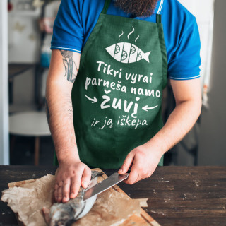 Medvilninė prijuostė "Tikri vyrai parneša žuvį"