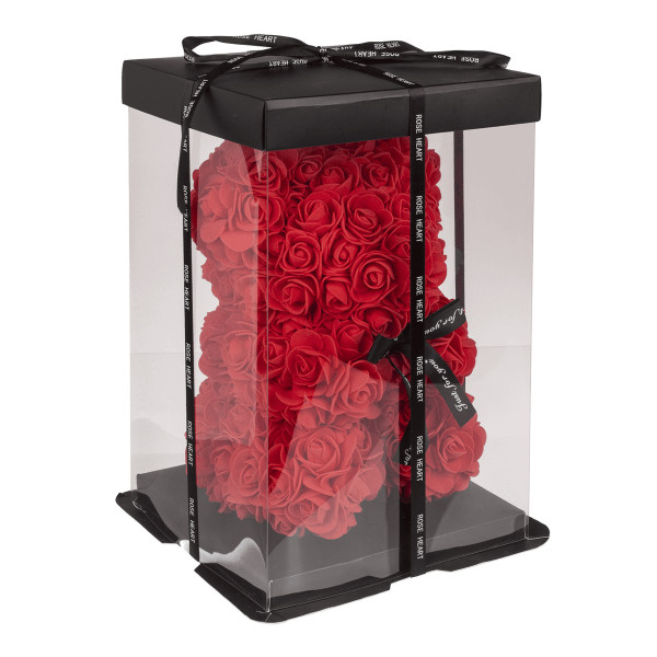 Meškiukas iš rožių, raudonas (25cm)