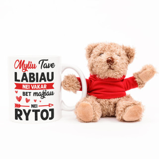 Meškiuko ir puodelio rinkinys "Myliu labiau, nei vakar"