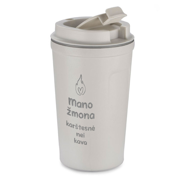 Metalinis termopuodelis "Mano žmona kaštesnė nei kava" (400ml) Metalinis termopuodelis "Mano žmona kaštesnė nei kava" (400ml)