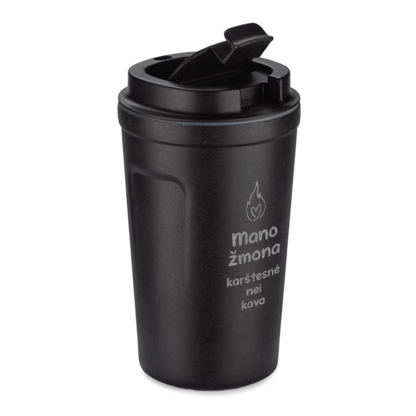 Metalinis termopuodelis "Mano žmona kaštesnė nei kava" (400ml) Metalinis termopuodelis "Mano žmona kaštesnė nei kava" (400ml)