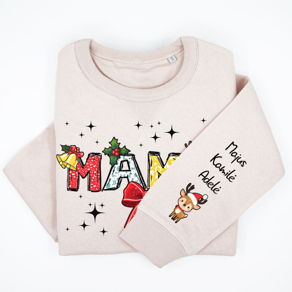 UNISEX pastelinis "Sully" džemperis "Kalėdinė mama" su vaikų vardais ant rankovės UNISEX pastelinis "Sully" džemperis "Kalėdinė mama" su vaikų vardais ant rankovės