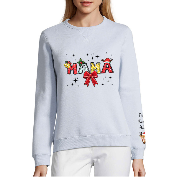 UNISEX pastelinis "Sully" džemperis "Kalėdinė mama" su vaikų vardais ant rankovės UNISEX pastelinis "Sully" džemperis "Kalėdinė mama" su vaikų vardais ant rankovės