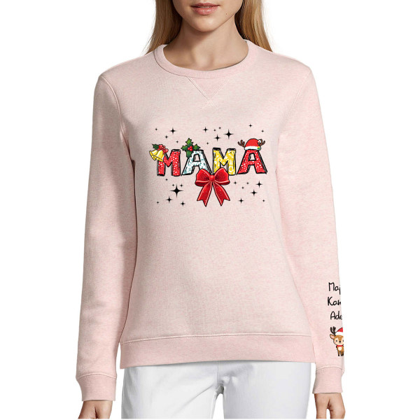 UNISEX pastelinis "Sully" džemperis "Kalėdinė mama" su vaikų vardais ant rankovės UNISEX pastelinis "Sully" džemperis "Kalėdinė mama" su vaikų vardais ant rankovės