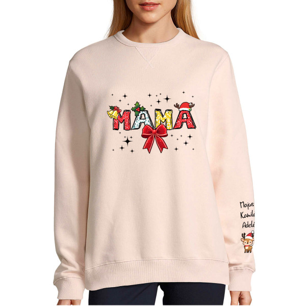 UNISEX pastelinis "Sully" džemperis "Kalėdinė mama" su vaikų vardais ant rankovės UNISEX pastelinis "Sully" džemperis "Kalėdinė mama" su vaikų vardais ant rankovės
