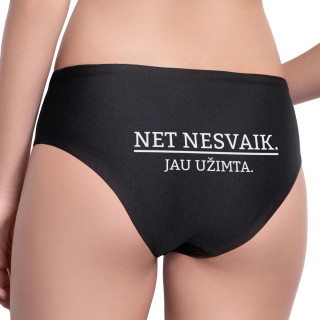 Moteriški apatiniai su spauda nugaroje "Nesvaik, jau užimta"