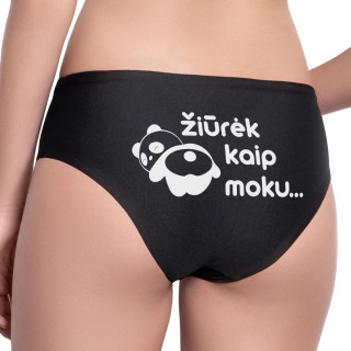 Moteriški apatiniai su spauda nugaroje  "Žiūrėk kaip moku"