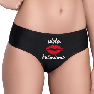 Moteriški apatiniai su spauda priekyje "Vieta bučiniams"