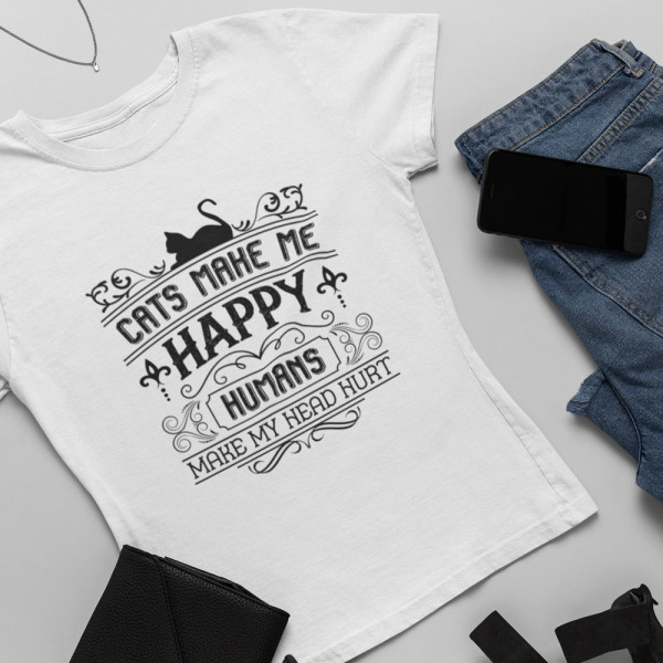 Moteriški marškinėliai "Cats make me happy"