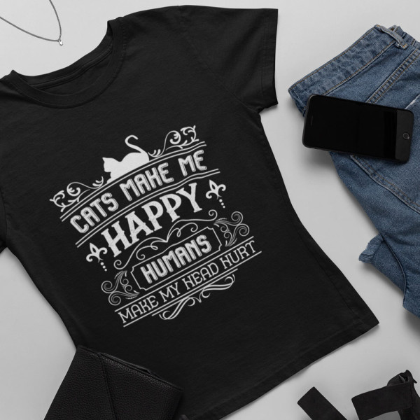 Moteriški marškinėliai "Cats make me happy"