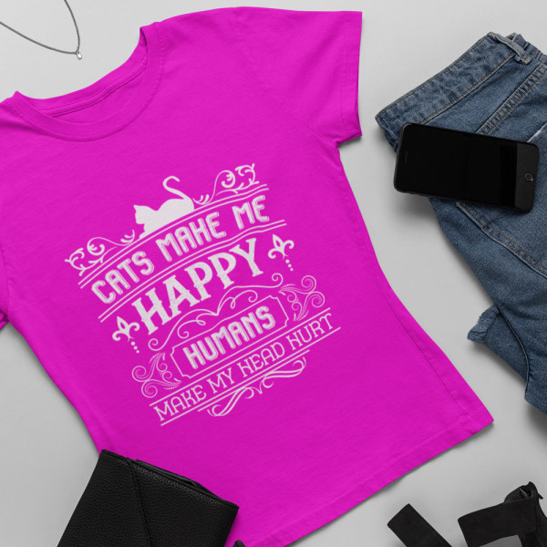 Moteriški marškinėliai "Cats make me happy"