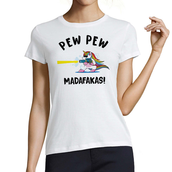 Moteriški marškinėliai "Pew Pew Vienaragis"