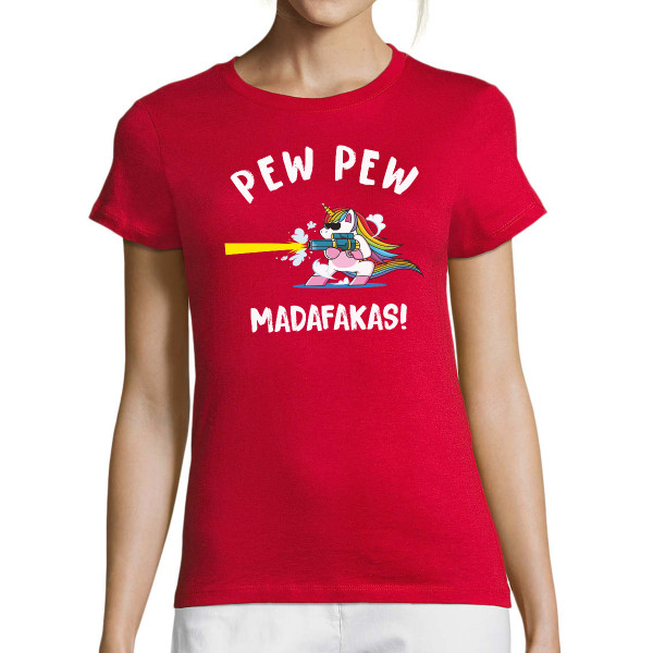 Moteriški marškinėliai "Pew Pew Vienaragis"