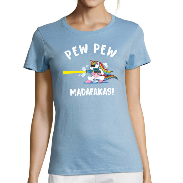 Moteriški marškinėliai "Pew Pew Vienaragis"