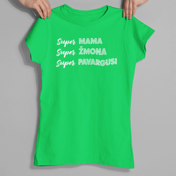 Moteriški marškinėliai "Super mama apibūdinimas"