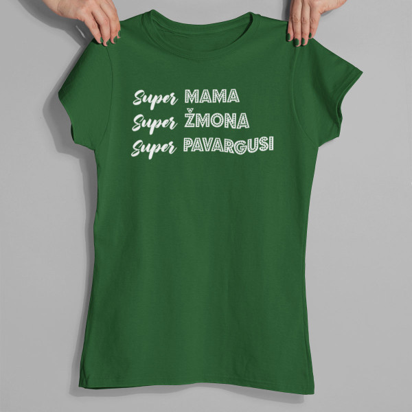 Moteriški marškinėliai "Super mama apibūdinimas"