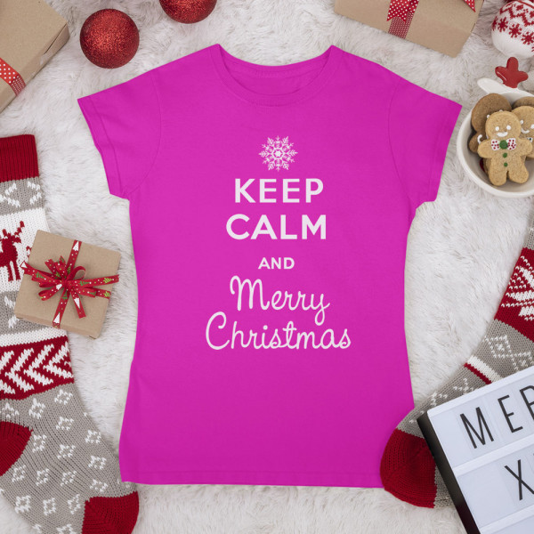 Moteriški marškinėliai "Keep calm Merry Christmas"