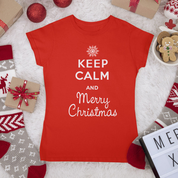 Moteriški marškinėliai "Keep calm Merry Christmas"