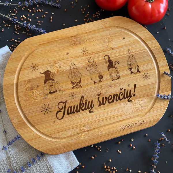 Ovali bambukinė pjaustymo lentelė "Jaukių švenčių" Ovali bambukinė pjaustymo lentelė "Jaukių švenčių"
