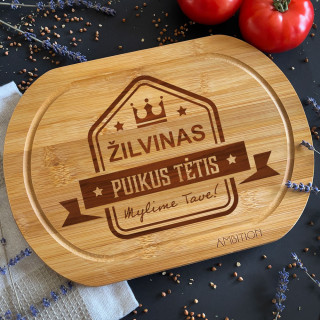 Ovali bambukinė pjaustymo lentelė "Puikus tėtis" su Jūsų pasirinktu vardu