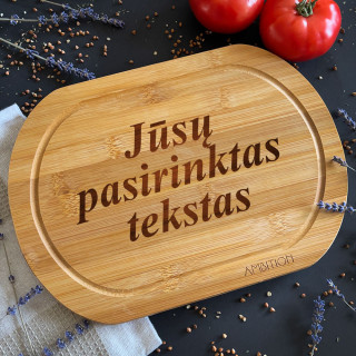 Ovali bambukinė pjaustymo lentelė su Jūsų pasirinktu tekstu