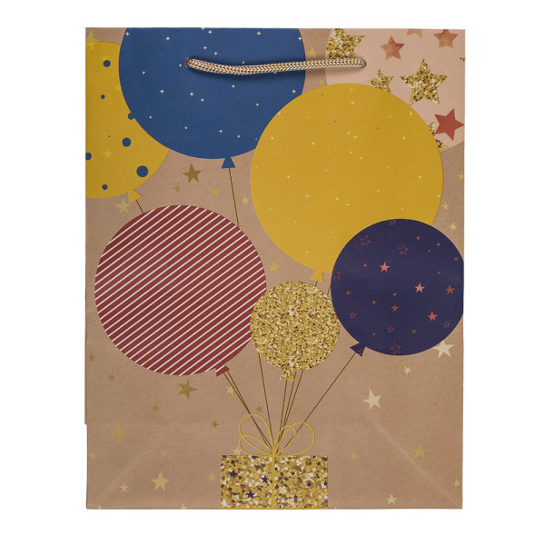 Popierinis dovanų maišelis "Balloons and candles" (23x18x8cm)