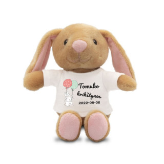 Pliušinis zuikutis "Binky - krikšto draugas" su Jūsų pasirinktu vardu ir data (18 cm)