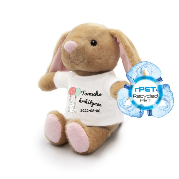 Pliušinis zuikutis "Binky - krikšto draugas" su Jūsų pasirinktu vardu ir data (18 cm)
