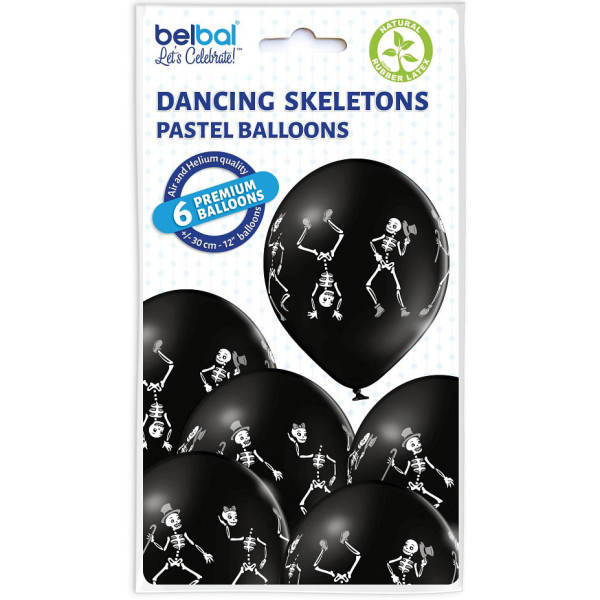 Premium balionai "Šokantys skeletai" (6vnt) Premium balionai "Šokantys skeletai" (6vnt)