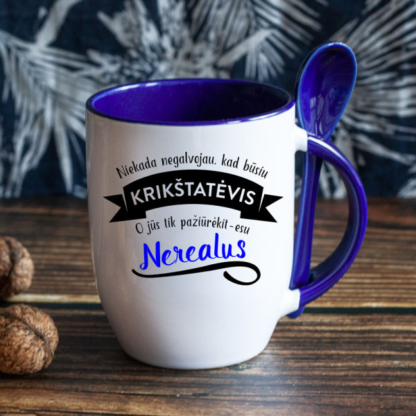 Puodelis su šaukšteliu "Nerealus krikštatėvis" Puodelis su šaukšteliu "Nerealus krikštatėvis"