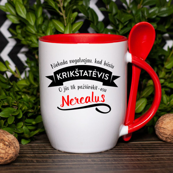 Puodelis su šaukšteliu "Nerealus krikštatėvis" Puodelis su šaukšteliu "Nerealus krikštatėvis"